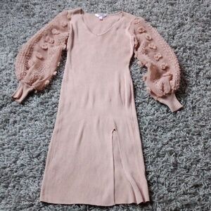 NWT Elegant Pink Knit Dress with Textured Sleeves